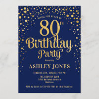 80th Birthday Party - Navy & Gold