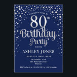 80th Birthday Party - Navy & Silver Invitation<br><div class="desc">80th Birthday Party Invitation.
Elegant design in dark navy blue and faux glitter silver. Features stylish script font and confetti. Message me if you need custom age.</div>