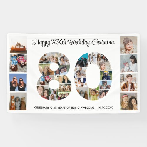 80th Birthday Party Number 80 Photo Collage Banner
