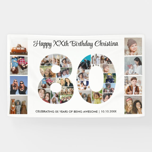 80th Birthday Party Number 80 Photo Collage Banner (Horizontal)