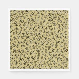 80th Birthday Party Number Pattern Black/Gold Napkins