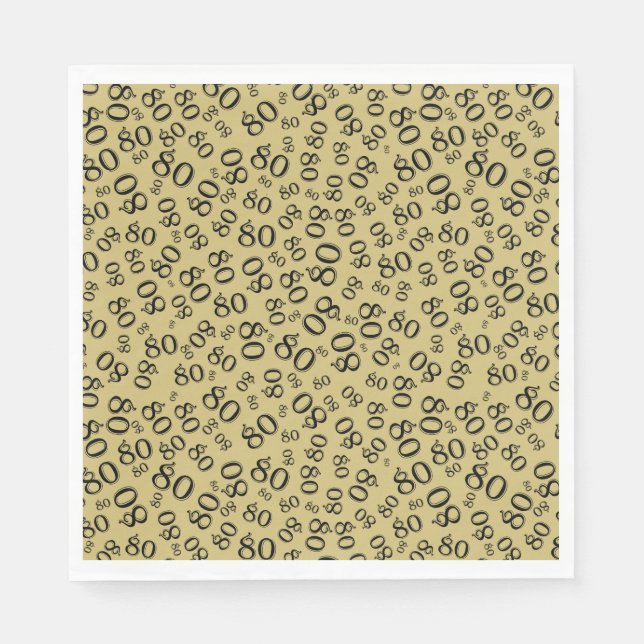 80th Birthday Party Number Pattern Black/Gold Napkins (Front)