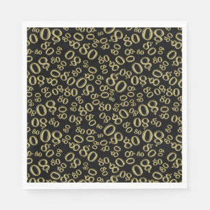 80th Birthday Party Number Pattern Black/Gold Napkins