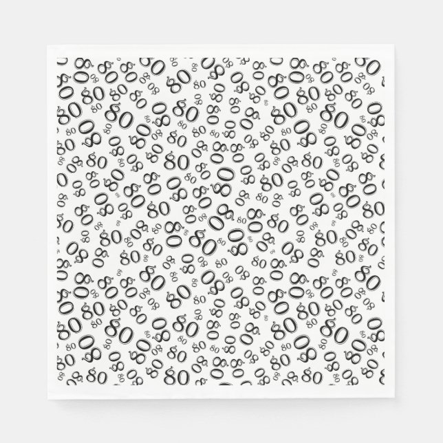 80th Birthday Party Number Pattern Black/White Napkins (Front)