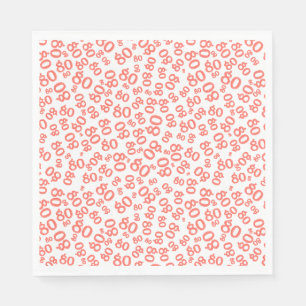 80th Birthday Party Number Pattern Coral/White Napkins