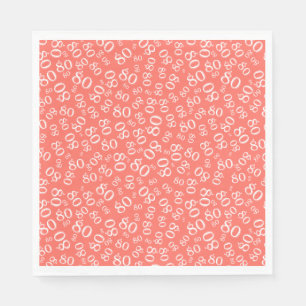 80th Birthday Party Number Pattern Coral/White Napkins