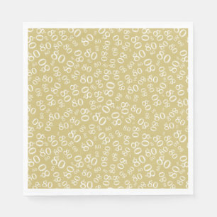 80th Birthday Party Number Pattern Gold/White Napkins