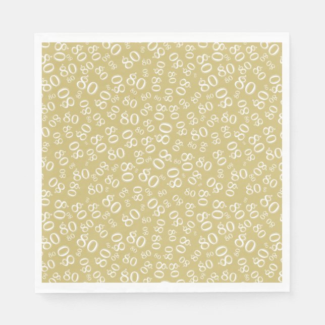 80th Birthday Party Number Pattern Gold/White Napkins (Front)