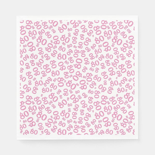 80th Birthday Party Number Pattern Pink/White Napkins (Front)