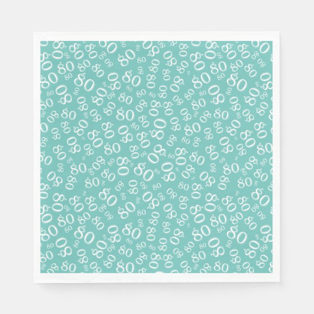 80th Birthday Party Number Pattern Teal/White Napkins (Front)