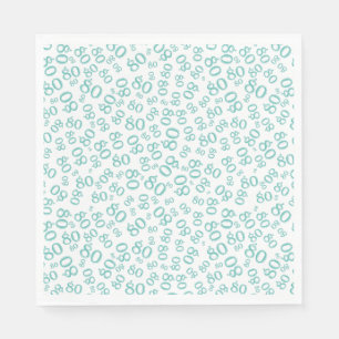 80th Birthday Party Number Pattern Teal/White Napkins
