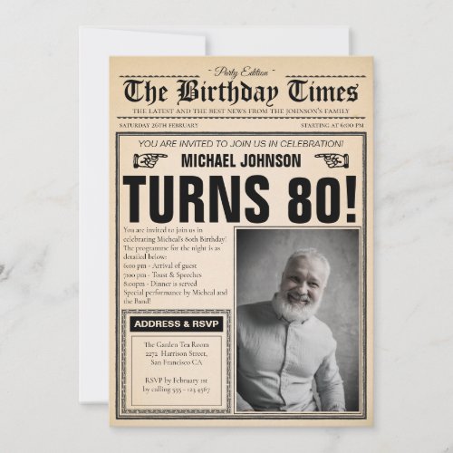 80th Birthday Party Old Newspaper Fun Custom Photo