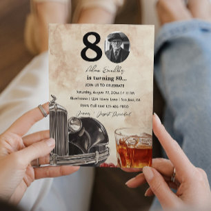 80th Birthday Party   Old Timer Car & Whiskey  Invitation