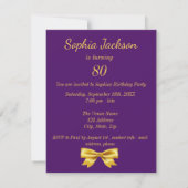 80th birthday party on purple gold bow sparkle invitation (Back)