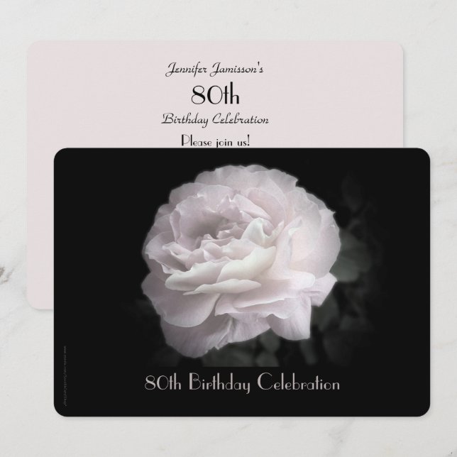 80th Birthday Party Pale Pink Rose Floral, Name,  Invitation (Front/Back)