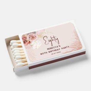 80th Birthday Party Pampas Grass Floral Matchboxes