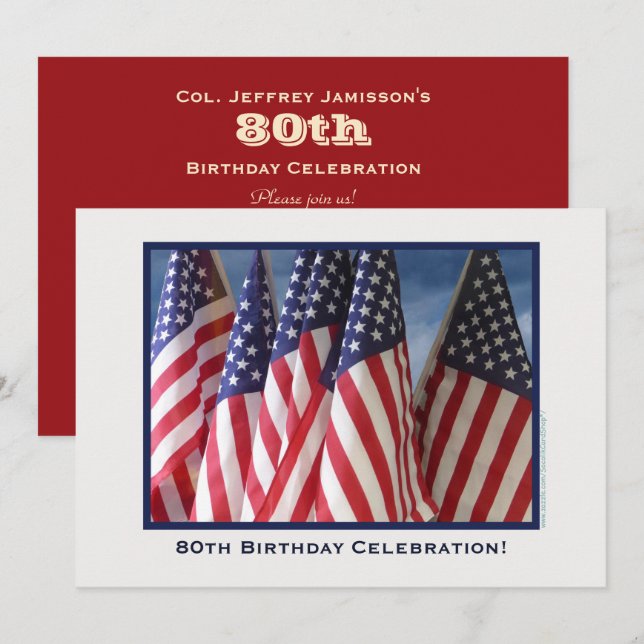 80th Birthday Party, Patriotic American Flags Invitation (Front/Back)