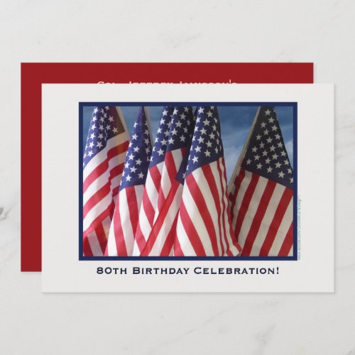 80th Birthday Party Patriotic American Flags Invitation