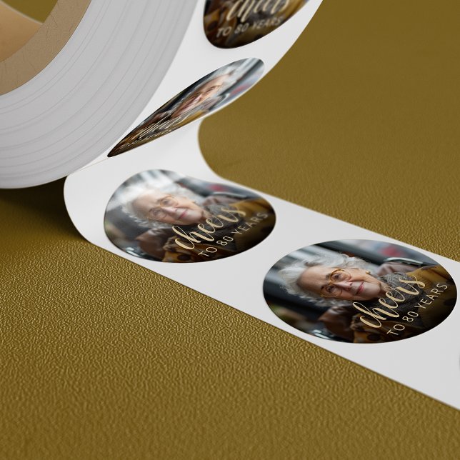 80th Birthday Party Photo Cheers Classic Round Sticker (Creator Uploaded)