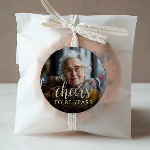 80th Birthday Party Photo Cheers Classic Round Sticker