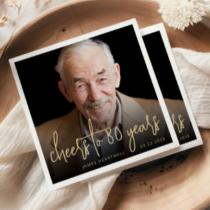 80th Birthday Party Photo Cheers Gold Script Napkins