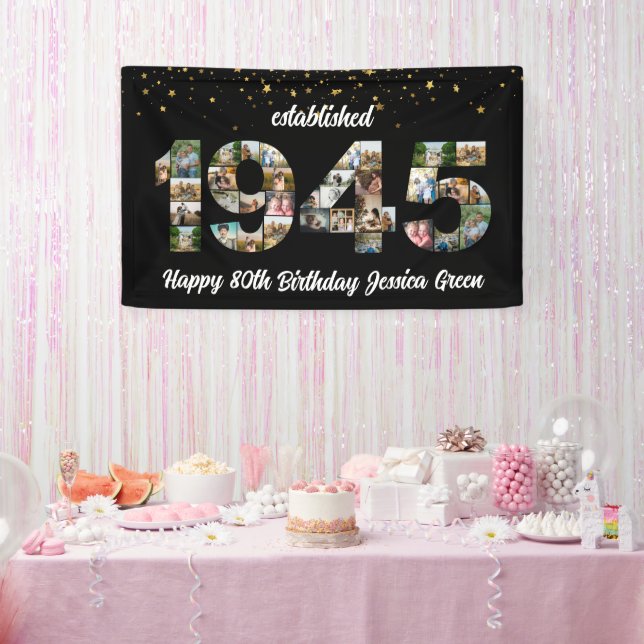 80th Birthday party Photo Collage Established 1945 Banner (Party)