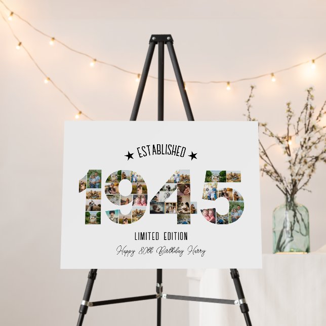 80th Birthday party Photo Collage Established 1945 Foam Board (In Situ (Stand))