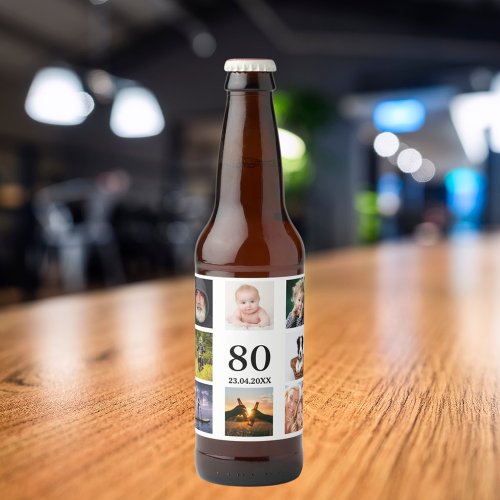 80th birthday party photo collage guy beer bottle label