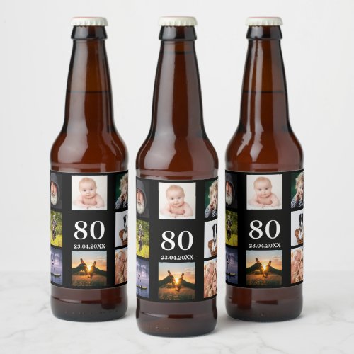 80th birthday party photo collage guy black beer bottle label