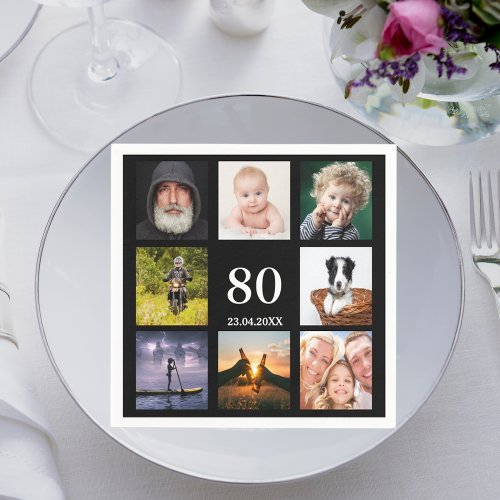 80th birthday party photo collage guys black napkins