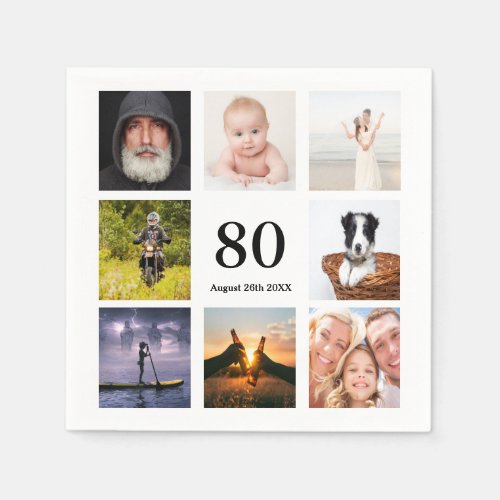 80th birthday party photo collage guys napkins