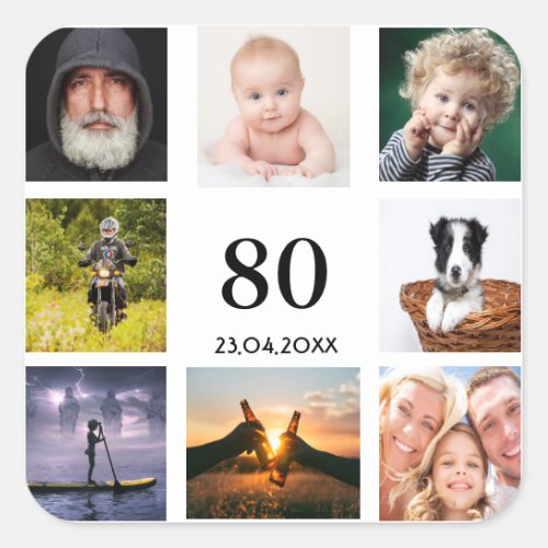 80th birthday party photo collage men guys square sticker