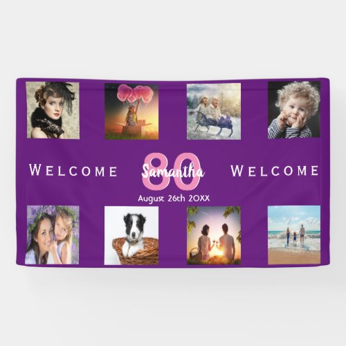 80th birthday party photo collage purple banner