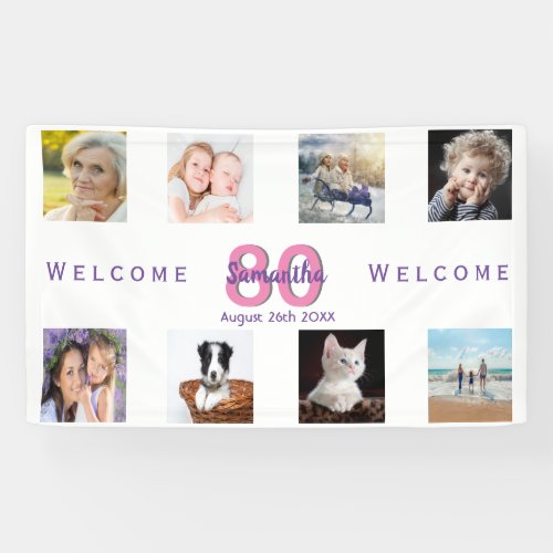 80th birthday party photo collage woman white banner