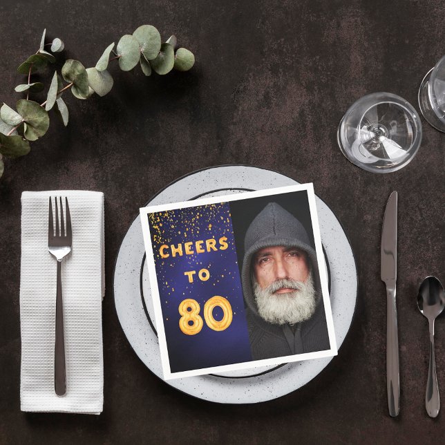 80th birthday party photo gold balloons blue napkins (Creator Uploaded)