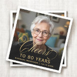 80th Birthday Party Photo Gold Script Cheers  Napkins<br><div class="desc">Celebrate a milestone with these 80th Birthday Party Photo Gold Script Cheers Napkins. Featuring an elegant gold script design with a personalized photo, these napkins add a sophisticated and festive touch to any birthday celebration. Perfect for an 80th birthday party, they bring a stylish and memorable accent to your table...</div>