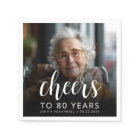 80th Birthday Party Photo White Script Cheers