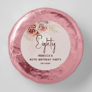 80th Birthday Party Pink Floral Pampas Grass Dipped Oreo Cookie Favors
