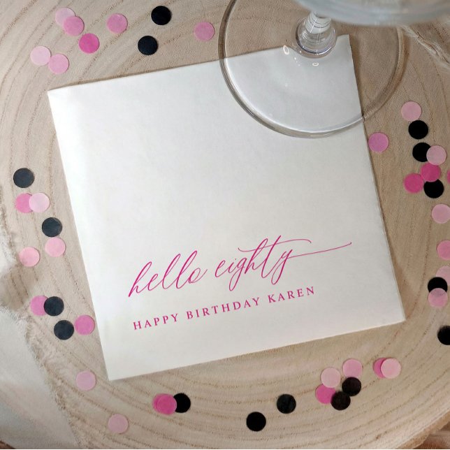 80th Birthday Party Pink Hello 80 Modern Elegant Napkins (Pink hello 80 elegant script 80th birthday party napkins)