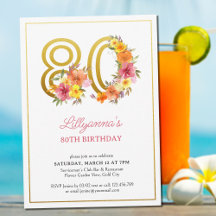 80th Birthday Party Pretty Floral Gold Number 80 I