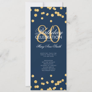 80th Birthday Party Program Gold Navy Glitter Menu