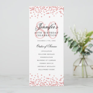 80th Birthday Party Program Rose Gold Confetti