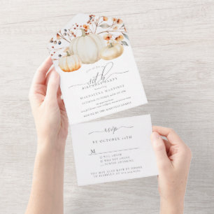 80th Birthday Party Pumpkin Fall Leaves All In One Invitation