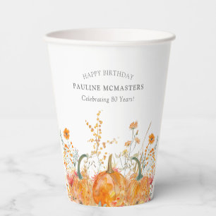 80th Birthday Party Pumpkin Wildflower Custom Paper Cups