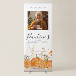80th Birthday Party Pumpkin Wildflower Photo Retractable Banner