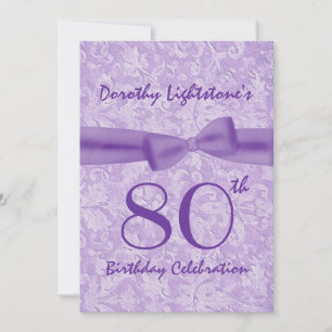 80th Birthday Party Purple Bow M454 Invitation