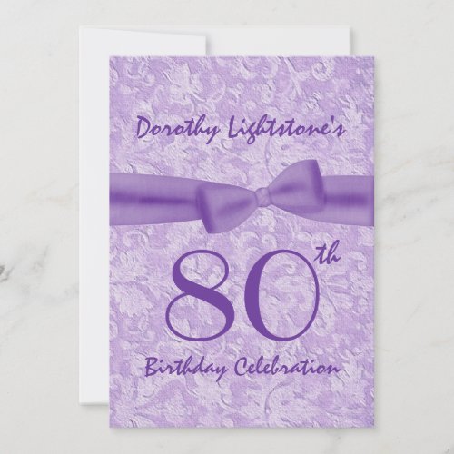 80th Birthday Party Purple Bow M454 Personalized Announcement