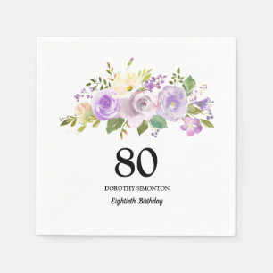 80th Birthday Party Purple Floral Napkins