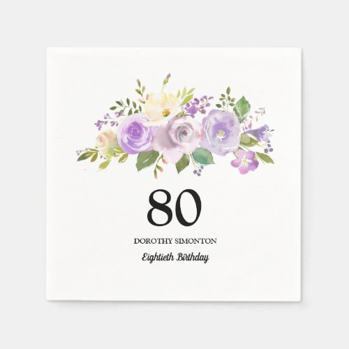 80th Birthday Party Purple Floral Napkins