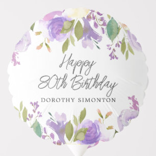80th Birthday Party Purple Rose Floral Custom Balloon